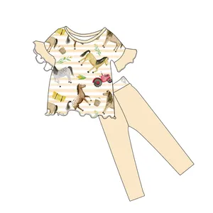 Liangzhe OEM & ODM, футболка с принтом лошади и велосипедные шорты, летние короткие комплекты для маленьких девочек