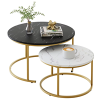Table basse moderne et écologique en fer et bois massif avec plateau en marbre pour le salon