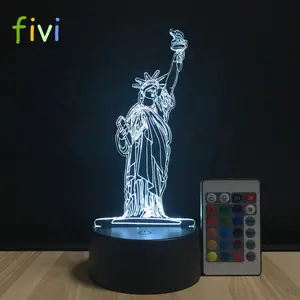 3D 自由女神像夜灯台灯装饰桌子桌子光幻觉灯 7 变色灯 LED 表灯