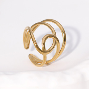 Geometrische 18k vergulde waterdichte <span class=keywords><strong>ring</strong></span> voor dames en heren van roestvrij staal, minimalistisch, meerlaags, verstelbaar, modieus, goedkoop juweel - Product Image 4
