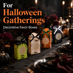 Boîte à bonbons décorative d'Halloween avec fenêtre, boîtes cadeaux autoportantes en carton, ruban, doublure plastique, pour friandises ou farces, cadeau de fête - Product Image 4