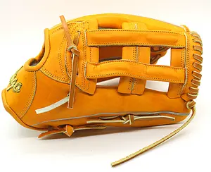 2020 made-in-china black and yellow steerhide leather infield baseball softball gloves with tanner color cowhide leather laces