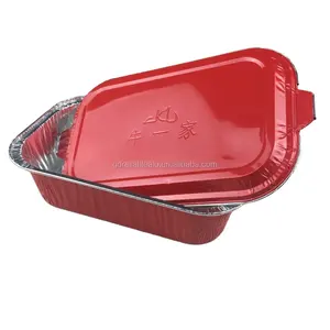 168*108*43mm 6.6*4" 500ml Practical rectangular 500ml red coating takeout aluminum foil lunch box food grade packaging