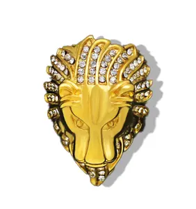 Micro Pave Rhinestone Iced Out Bling Lion Head Mens Ring IP Gold Filled Titanium 18KGold Plated Steel Rings For Men Jewelry