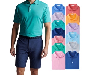 Chemises de golf pour hommes à manches courtes respirantes en tricot avec impression de logo personnalisé OEM, Spandex/Polyester de haute qualité 180g - Product Image 1