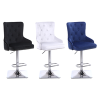 Tabourets de bar avec repose-pieds en laiton chromé à hauteur réglable pivotante en tissu de velours doré et noir