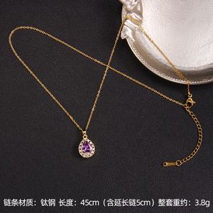 Collar con Colgante de Diamante Redondo Morado de Acero Inoxidable, Collar con Corazón de Cristal y Diamantes de Imitación Morados para Mujer - Product Image 6