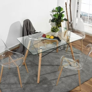 Échantillon gratuit de chaises, meubles ronds en verre et en bois, <span class=keywords><strong>table</strong></span> de salle à manger en <span class=keywords><strong>plexiglas</strong></span> moderne - Product Image 2