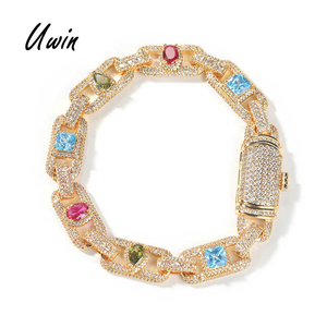 UWIN Magnifico Bracciale Vintage con Zirconi Cubici Colorati, Gioielli per Uomo e <span class=keywords><strong>Donna</strong></span>, Bracciale Art Déco in Oro 18K con Gemme per Donne - Product Image 2