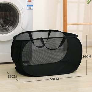 Collapsible <b>Laundry</b> <b>Basket</b> Strong Mesh <b>Pop</b> <b>up</b> <b>Laundry</b> Hamper with Side Pocket - Product Image 1