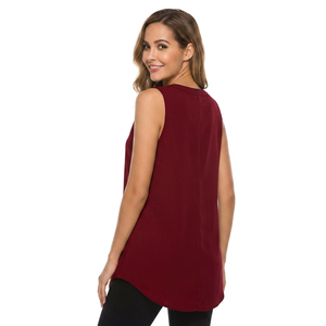 Haut sans manches pour femme, col en V, couleur unie, boutons sur le devant, vêtement décontracté, rouge, personnalisable, écologique, respirant, spandex/coton, 180g - Product Image 2