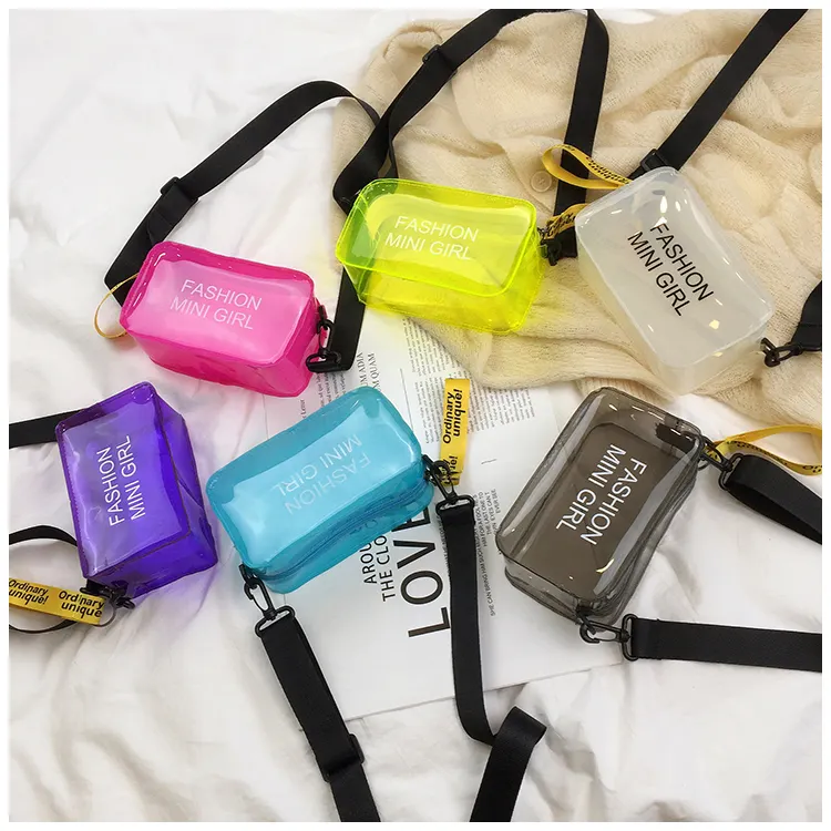 Fashion Letter Printed Mini Shoulder Messenger Bag Transparent PVC Handbags Women Clear Jelly Purse fashion girl purses