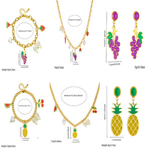 Fruit Pattern Jewelry <b>Set</b> Zinc Alloy Women's Party Necklace <b>Bracelet</b> Earrings With Pineapple Grape Cherry Watermelon Design - Product Image 4