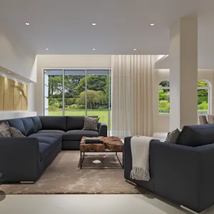 Набор угловых диванов в европейском стиле для гостиной, Современная черная тканевая секционная кушетка с шезлонг