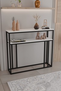 2-Shelf <b>Wall</b>-<b>Mounted</b> Modern Stylish Living Room Console Dresser with Shelves Chipboard & Metal Construction - Product Image 1