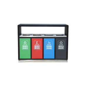 Papelera <span class=keywords><strong>de</strong></span> reciclaje <span class=keywords><strong>de</strong></span> <span class=keywords><strong>acero</strong></span> <span class=keywords><strong>inoxidable</strong></span>, contenedor grande <span class=keywords><strong>de</strong></span> reciclaje <span class=keywords><strong>de</strong></span> metal, 4 compartimentos - Product Image 1