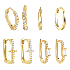 Modernos y Novedosos Sets de Pendientes de Plata de Ley 925 Bañados en Oro con Circonitas, Diseño de Cruz y Estrella de Ocho Puntas, Tipo Stud, Hoop y Colgantes para Mujer - Product Image 1