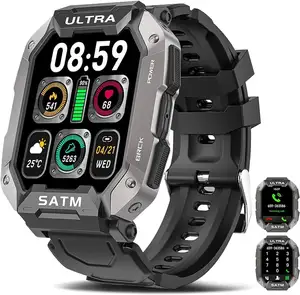 TS72智能手表，适用于Men1.7英寸高清智能手表兼容安卓和带心率的户外战术运动手表健身跟踪器