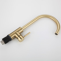 Robinet de cuisine de luxe en acier inoxydable doré brossé, pivotant, eau froide et chaude, avec cartouche céramique, monocommande, pour hôtel
