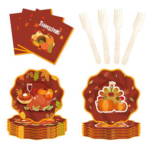 DAMAI Vajilla Desechable Biodegradable de Papel para Fiestas Temáticas de Otoño y Acción de Gracias, Platos y Vasos - Product Image 3