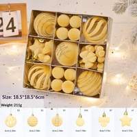 Adornos Navideños Vintage en Caja de Regalo, Bolas de Navidad con Múltiples Formas, Estrellas y Rayas, Flocadas, Rojas, Crema, Doradas, Modernas, Sencillas, Colgantes