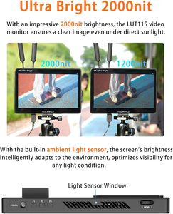 Moniteur <span class=keywords><strong>de</strong></span> terrain pour appareil photo reflex numérique FEELWORLD LUT11S 10,1 pouces ultra lumineux 2000 nit, <span class=keywords><strong>écran</strong></span> tactile, 3G-SDI, 4K HDMI, alimentation externe F970 - Product Image 5