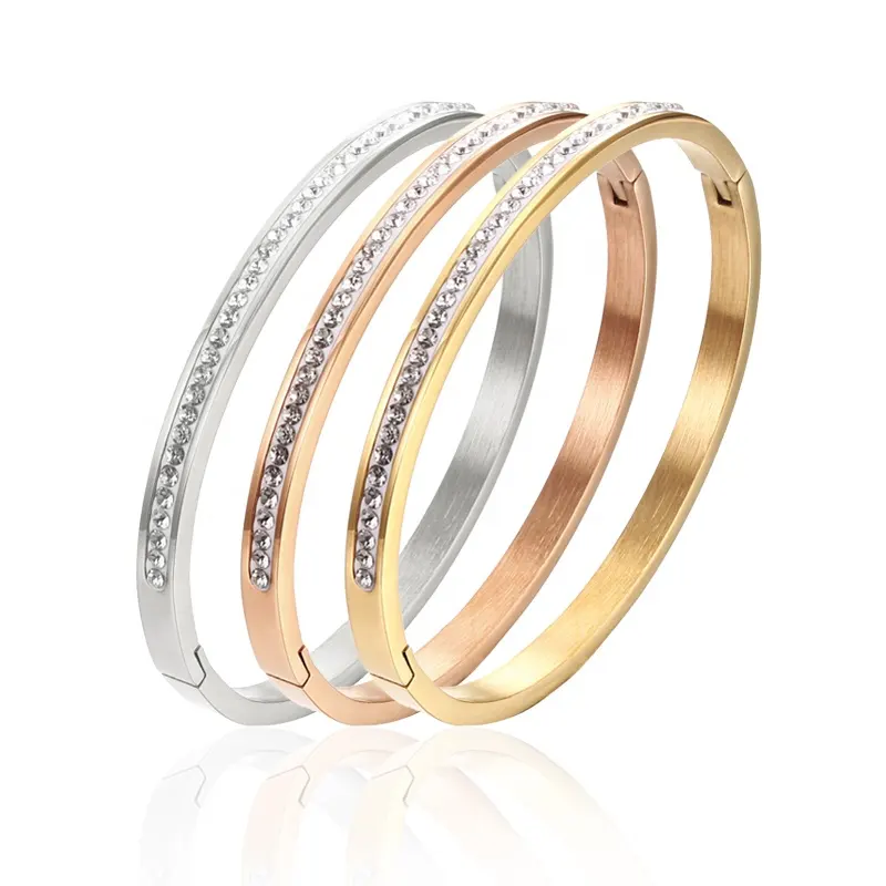 Fashionable popular style bracelet set diamond plated rose gold stainless steel bracelet jewellery