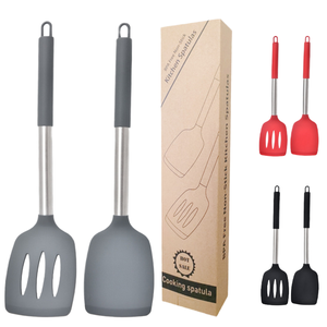 Ensemble de 2 ustensiles de cuisine en silicone Spatule en acier inoxydable Tourneuse à fente Passe au lave-vaisselle Ustensiles de cuisine ciblés - Product Image 4