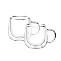 Tasse à café en verre borosilicate à double paroi soufflée à la main CnGlass 480 ml isolée avec poignée Logo personnalisé pour café hôtel
