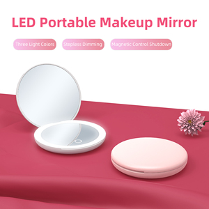 Vòng Magnifying LED di động màn hình cảm ứng dễ thương trang điểm gương Vanity gương với đèn nhỏ gọn túi make up tay gương Logo - Product Image 2