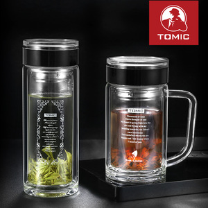 Mug en verre à double paroi Tomic avec infuseur à thé 500 ml, cadeau d'affaires, tasse à eau transparente - Product Image 4