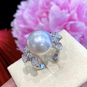 S925 Pure Silver Natural Freshwater <b>Pearl</b> <b>Ring</b> 11-12MM Round with Movable Mouth Design Newly Designed - Product Image 2