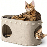 Lit de couchage pliable pour chat, motif uni, écologique, moderne, pour intérieur, avec grotte et griffoir