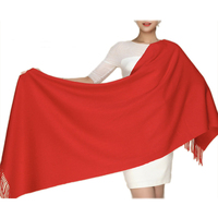 Hijabs rouges de luxe en cachemire avec écharpe Pashmina d'excellente qualité avec pompon pour châles d'hiver pour dames