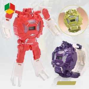 Оптовые продажи трансформатор игрушки литья под давлением-QS игрушка заводская цена детский деформационный пластиковый робот, сменная литая игрушка, трансформированные электронные часы, Подарочная игрушка, модель с подсветкой
