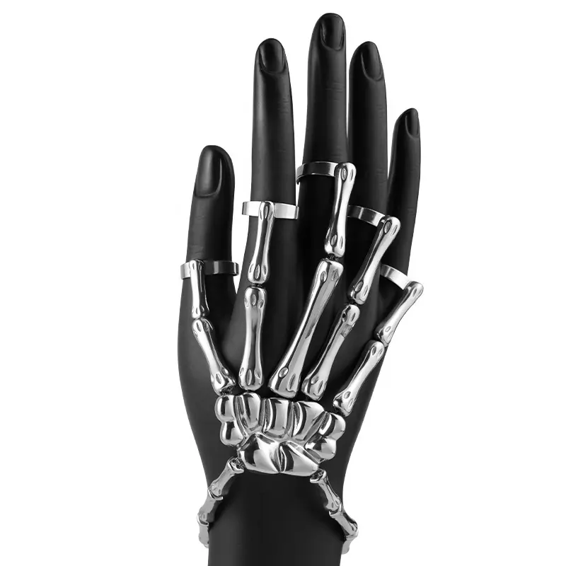 धातु खोपड़ी कंगन गहने गोथिक शैली स्टेनलेस स्टील समायोज्य उंगलियों हाथ हड्डी कंगन गुंडा महिलाओं के लिए