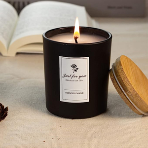 Wholesale 6oz frosted matte black glass candle jar vessels containers luxury jars for candle making with wooden lid
