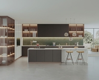 Meubles de cuisine modernes Lesso Home en bois massif laqué, finition chêne blanc, ignifuges, écologiques, design modulaire, portes vitrées, évier