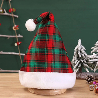 Chapeau de Père Noël en peluche rouge et noir festif, motif flocon de neige, décoration de Noël, fournitures de fête, commandes en gros