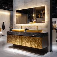 Conjunto de Muebles de Lujo para Baño Moderno con Gabinete de Tocador Dorado y Doble Lavabo