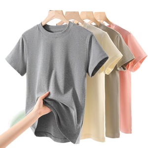 T-shirts ajustés en coton épais pour femme, t-shirts personnalisés extensibles et slim, hauts à manches courtes Y2K pour femme - Product Image 2