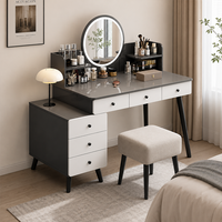 Coiffeuse moderne avec miroir, étagères de rangement, armoire latérale et tiroirs pour chambre à coucher