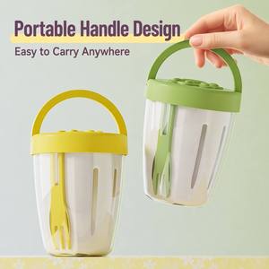 Gobelet à salade de fruits portable avec fourchette, couche de drainage, couvercle en plastique coloré motif patte mignonne pour le bureau, l'école, les pique-niques et les repas à emporter - Product Image 4
