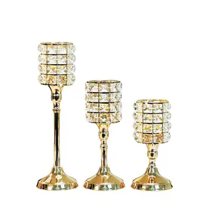 Luxury Votive Brass And Glass Candle Holder For Centerpiece Restaurant Decoration Supply Set