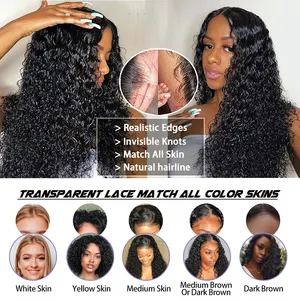 Perruque en cheveux humains vierges brésiliens pour femmes noires, dentelle suisse transparente, ondulation corporelle HD, perruques bouclées avec lace frontale, 100%