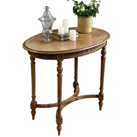 Table d'appoint ovale vintage en bois massif, table basse sculptée de style mid-century, table à thé vieillie pour la vente en gros de meubles de studio et d'hébergement touristique
