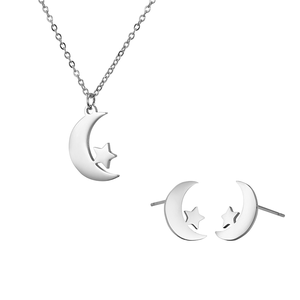 Vòng Cổ Mặt Dây Chuyền Hình Mặt Trăng Và Ngôi Sao Phong Cách Đơn Giản Bộ Trang Sức Nữ Bằng Thép Không Gỉ Vòng Cổ Choker Mạ Vàng Thật 18K Quà Tặng Tùy Chỉnh - Product Image 2