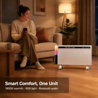 Ventilateur de circulation d'air intelligent 1800W avec télécommande Alexa, éclairage ambiant RGB portable, pour chambre à coucher, salle de bain, chauffage mural