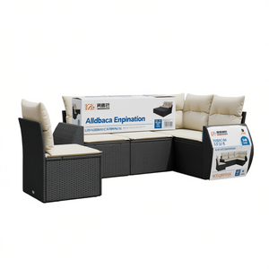Conjunto de Sofás de Jardín de Ratán Negro, Muebles de Exterior con Cojines de Espuma de Alta Densidad, Diseño Contemporáneo Impermeable - Product Image 1