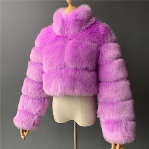 Giacca in Pelliccia di Volpe Nera Super Popolare per Donna, Personalizzabile con Collo Alto, Cappotto Corto a Pannelli, Finta Pelliccia di Volpe per l'Inverno - Product Image 4